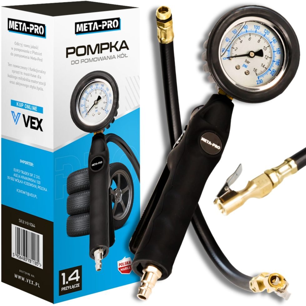 Kerékfúvató pisztoly manométerrel 16 bar 230 psi