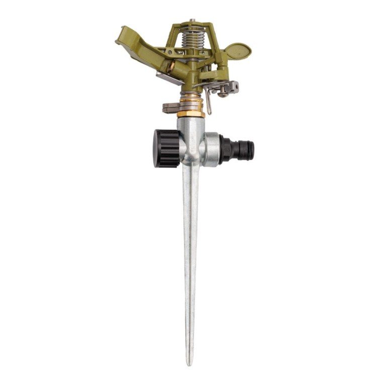 Otočný záhradný zavlažovač 360° kovový 12 metrov